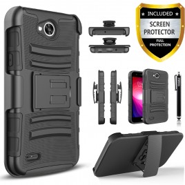LG X Power 2 Case, Dual Layers [Combo Holster] Case And Built-In Kickstand Bundled with [Premium Screen Protector] Hybird Shockproof And Circlemalls Stylus Pen (Black)